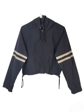 2393 * Forever 21 Nylon Hooded Crop Windbreaker Jacket Black Size S